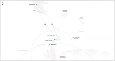 Map for Antarctic Circle New Year Expedition Micro Cruise by Air