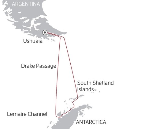 Map for Antarctic Peninsula Expedition Cruise, Including South Shetland Islands