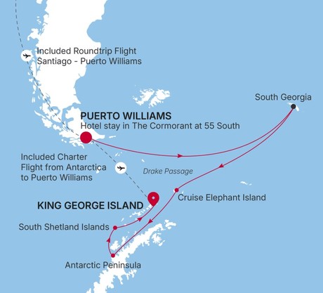 Map for 15 Days Luxury Antarctica Expedition - King George Island to Puerto Williams